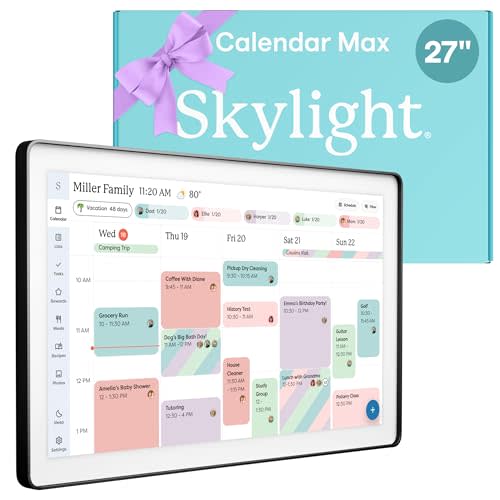 Skylight Calendar Max: 27-Inch Smart Digital Calendar & Chore Chart, Family Organizer with Interactive Touchscreen Display – Wall Mountable in Portrait or Landscape, Charcoal Shadowbox Frame