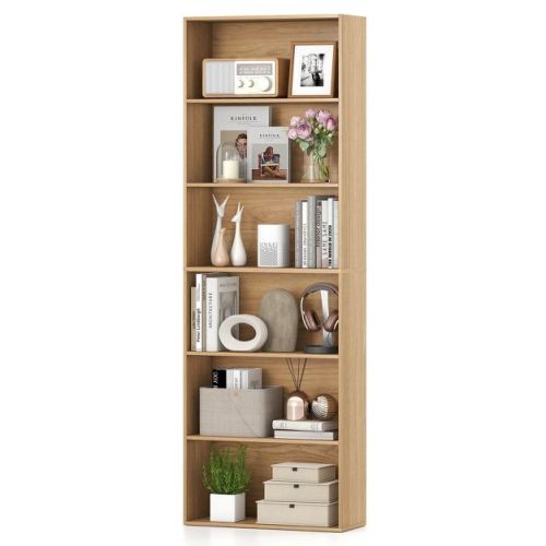 Costway 70" Tall 6-Tier Bookcase with 6 Open Shelves Anti-Toppling Kits for Living Room Natural