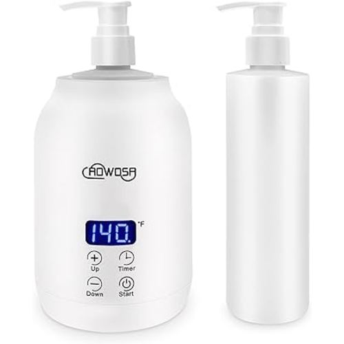 Massage Oil Warmer Bottle Professional Electric Lotion Digital Heater for SPA, Automatic Oil Warmer Heated Oil Lotion Cream for Salon, Barber Shops, Home, with Two Oil Bottle Dispenser (White)