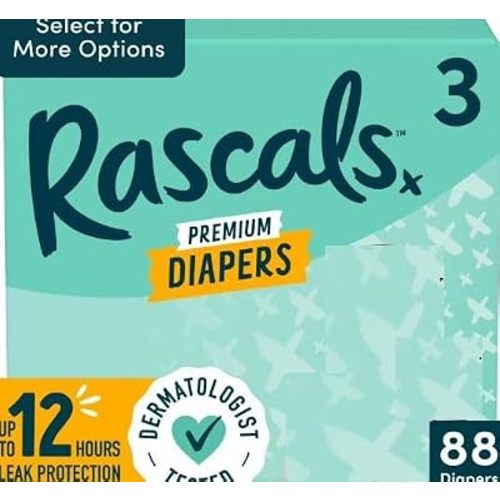Rascals & Friends Premium Diapers, Size 3, 88 Count