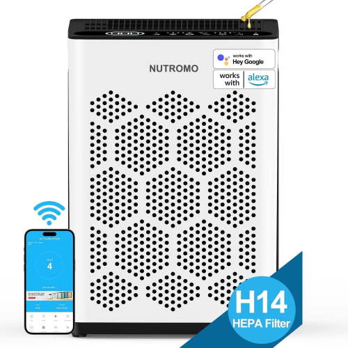 NUTROMO Smart H14 HEPA Air Purifier for Home up to 2400 Sq. Ft., Washable Pre-Filter, Aromatherapy, Air Purifier for Allergies and Asthma