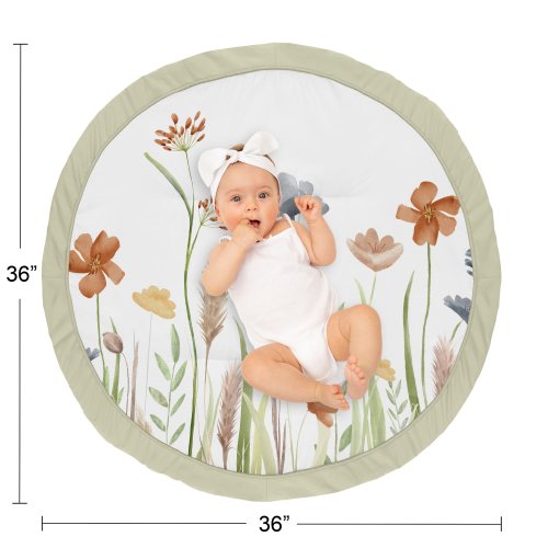 Boho Floral Garden Flower Girl Baby Tummy Time Playmat Green&nbsp;Watercolor&nbsp;Bohemian Floral Farmhouse Vintage Shabby Chic Nature