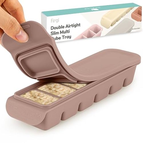 1 oz/6 Sections Silicone Ice Cube Freezer Tray with Lid, 100% Food-Grade Platinum Silicone,Leak Resistance & Dishwasher Safe for Baby Food Prep,Breast Milk,Purees - Korean Made, Brown