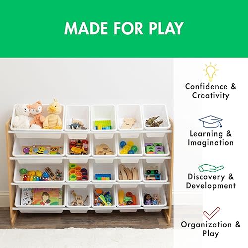 Humble Crew Toy Storage Organizer with 20 Removable Storage Bins for Kids Playroom, 4-Tier Toddler Toy Organization and Storage, Natural/White