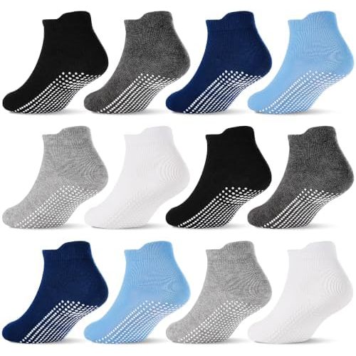 GRPSKCOS Non Slip Toddler Baby Socks 12 Pairs Anti Skid Ankle Socks for Girls Boys Grips Sock for 0-7 Years Children