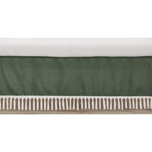 Sweet Jojo Designs Boy or Girl Gender Neutral Unisex Baby Crib Bed Skirt Boho Fringe Green and White
