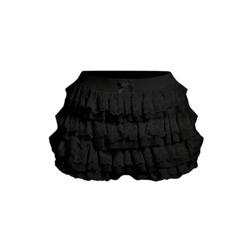 BEAUDRM Women's Ruffle Shorts Y2k Lace Lolita Bloomers Elastic Waist Bottoms Shorts Micro Boyshorts