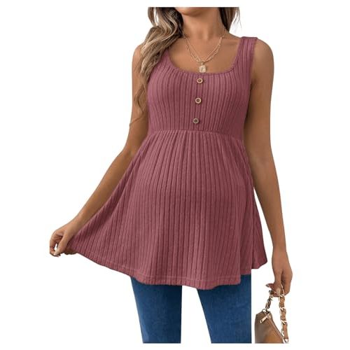 MakeMeChic Women's Maternity Tank Tops Summer Rib Knitted Flared Hem Sleeveless Buttoned Pregnancy Shirt Tops
