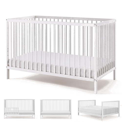 HARPPA 5-in-1 Convertible Baby Crib, Light Gray, Adjustable Heights, Solid Wood