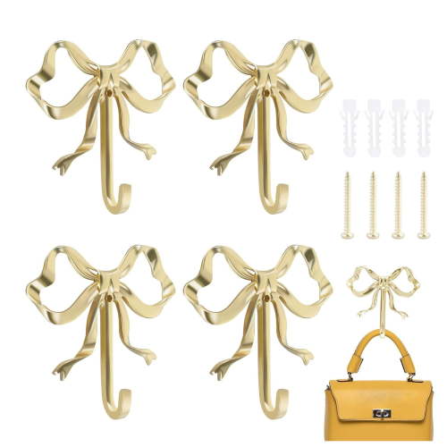 Hooks,4 Bow Hooks Decorative Bow Hangers Sturdy Brass Towel Hooks Brass Wall Hooks Wall Mounted Multipurpose Bow Shaped Hat Hooks For Bathroom Bedroom Hat Bag Keys