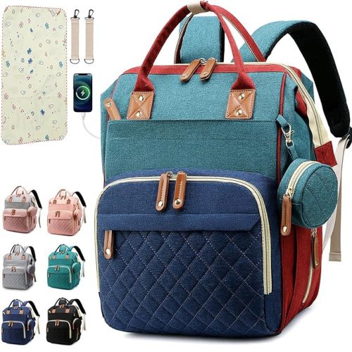 SHITIESHOU Diaper Bag Backpack Baby Bag, Baby Girl Boy Diaper Bag for Dad Mom with Pad, 16 Pockets, Pacifier Case, Large Diaper Bags Unisex for Travel (Colorful)