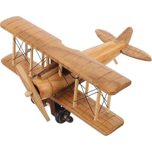 Ipetboom Wooden Airplane Model - Vintage Airplane Decor Desktop Ornament Retro Aviation Home Office Decoration - DIY Plane Figuruine Handicraft Propeller Plane Sculpture for Photo Props Birthday Gift