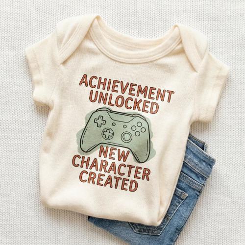 Achievement Unlocked New Character Created Baby Onesie - Funny Gamer Baby Bodysuit