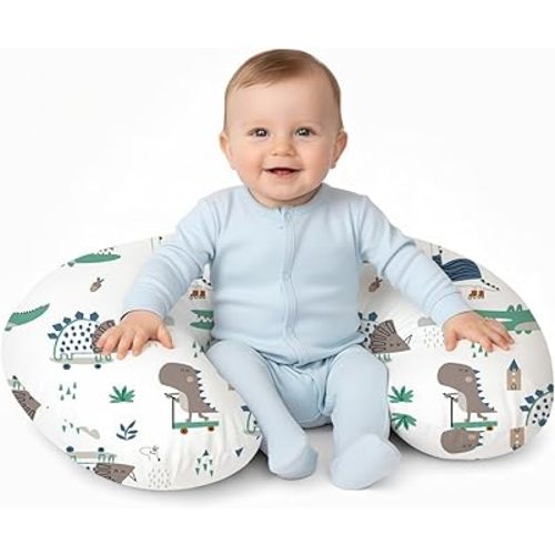 Little Grape Land Nursing Pillow for Breastfeeding, Soft and Supportive Breastfeeding Pillow for Mom and Baby, Cute Feeding Pillow with Removable Cover for 0–12 Months(Wild Dinosaur)