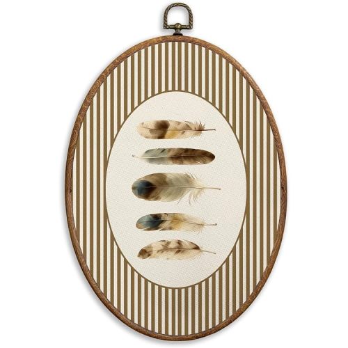 SONMYSULIL Bird Feather Boy Nursery Wall Art Decor, Kids Playroom Oval Wall Hanging Decor, Rustic Farmhouse Framed Canvas Prints for Kids Toddler Boy Nursery Room Bedroom Playroom, 8.6x11.4 Inch