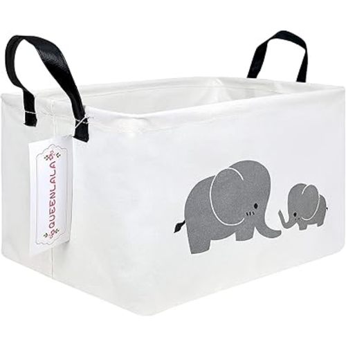 QUEENLALA Rectangular Laundry Hamper/Foldable Nursery Laundry Basket for Organizing/Storage Bin Baskets/Children Toy Office Bedroom/Toy Bin Closet Shelf Baskets(Rec-Parent-child elephant)