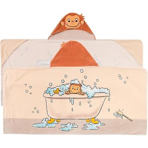 Curious George Monkey Kids Super Soft Bath/Pool/Beach Soft Cotton Terry Hooded Towel Wrap, 24 in x 50 in (100% Officially Licensed Product) By Franco