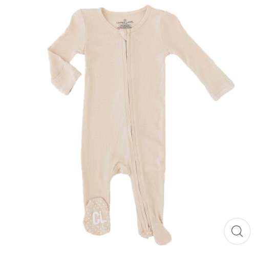 Waffle Bamboo Zipper Footie - Oatmeal