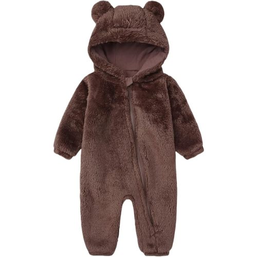 Newborn Winter Romper Fleece Hooded Jumpsuit Snowsuit Warm Outfits Zipper Outwear for Infant