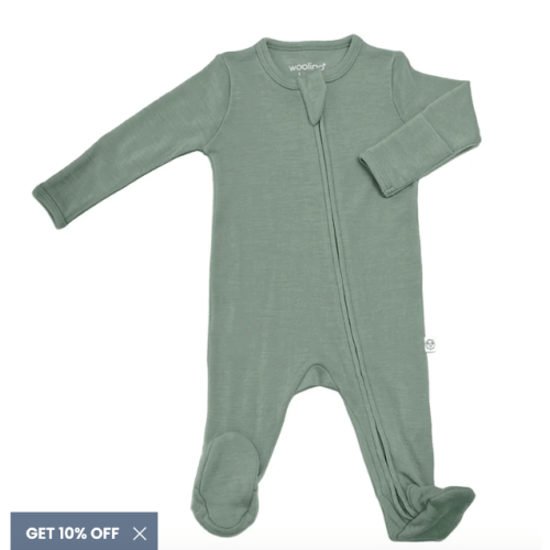 Footie Pajamas, Merino Wool, Sage
