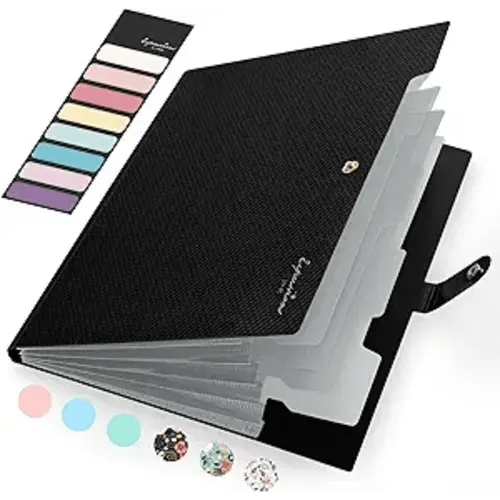 Sooez Accordion File Organizer, Letter Size Expanding File Folder with Labels, 5 Pocket Folders for Document, Portable Paper Bill Receipt Organizer for Home School Office Supplies, A4 Size, Black