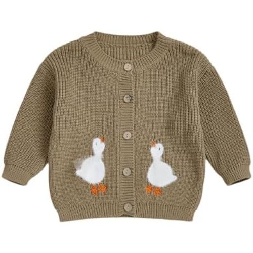 Toddler Baby Button Down Knit Sweater Crewneck Animal Cardigan for Infant Boy Girl