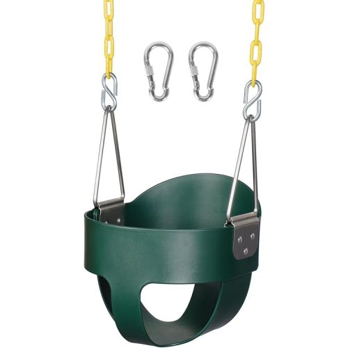 DECORLIFE Toddler Swing - High Back Full Bucket Seat for Ages 1-3, 330lb Capacity, Baby Infant Swing Outdoor with Safety Design, Plastic-Coated Chains, Carabiners for Backyard, Playground, Garden