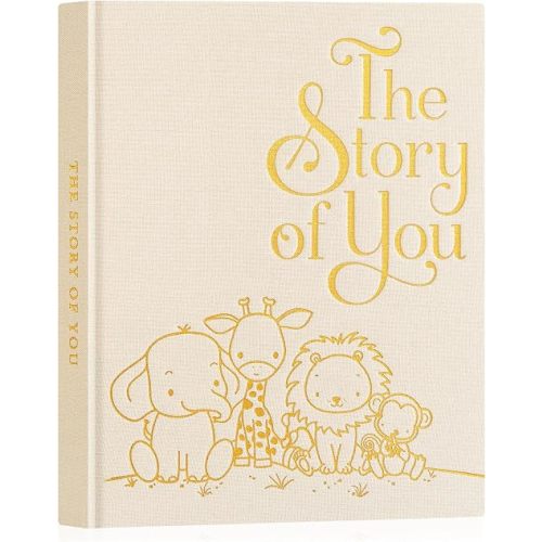 Lanpn Baby Memory Book for Boy Girl - The Story of You, Newborn Babys Book Keepsake Photo Album for New Parents, Linen Cover Baby First 5 Year Milestone Scrapbook Journal (Beige, 154 Pages)