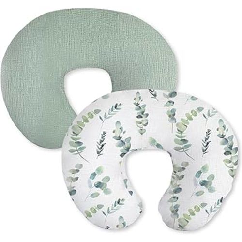 Little Grape Land Muslin Nursing Pillow Covers 2 Pack, 100% Cotton Removable Breastfeeding Pillow Covers, Feeding Pillow Slipcovers for Baby Boys & Girls, (Leaves & Green)