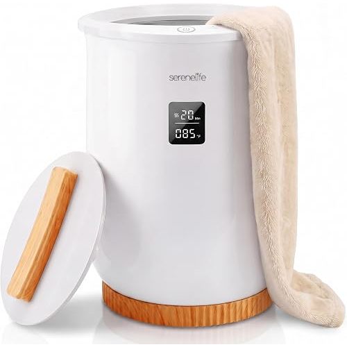 SereneLife Digital Display Bucket Towel Warmers, White Large Towel Warmer for Spa and Bathroom, Luxury Towel Heater Gifts for Him & Her, Auto Shut-Off, Fits 2 large, Blankets, Bathrobes
