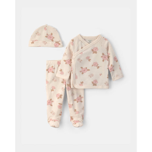 Baby Girl 3-Piece Floral Long-Sleeve Top & Pant Set - Ivory
