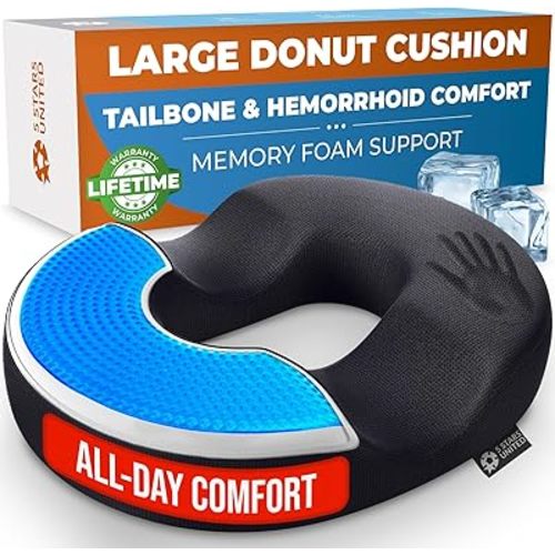 5 STARS UNITED Donut Pillow Hemorrhoid Tailbone Cushion – Large Chair Pad for Pain Relief – Coccyx, Prostate, Sciatica, Pelvic Floor, Pressure Sores, Pregnancy, Postpartum Recovery, Arctic Black