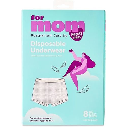 Parents Choice Disposable Postpartum Underwear for Women, High Waist & Regular Size (Waist 28" to 42" Stretched), 8 Count