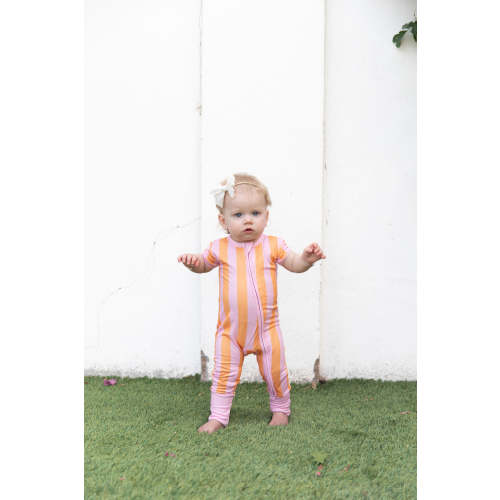 PINK + ORANGE STRIPE | SHORT SLEEVE ZIPPER ONE PIECE