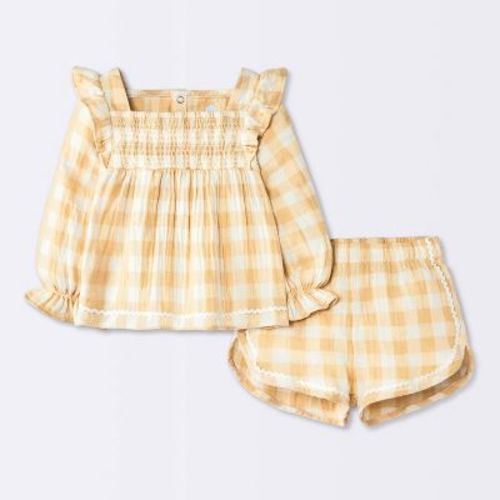 Baby Girls' 2pc Smocked Gingham Set - Cloud Island™ Yellow 3-6M