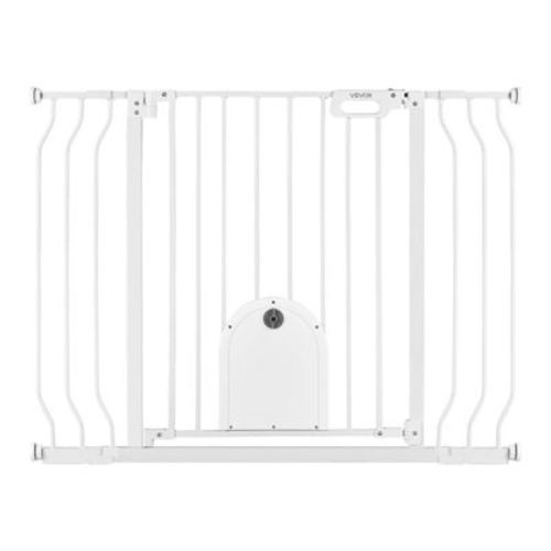 VEVOR Baby Gate with Adjustable Cat Door, with Pressure Mount Kit and Wall Mount Kit, White