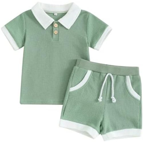 Kuriozud Newborn Baby Boy Summer Clothes Button Short Sleeve Romper Bodysuit Shorts Set Toddler Soft Waffle Outfit