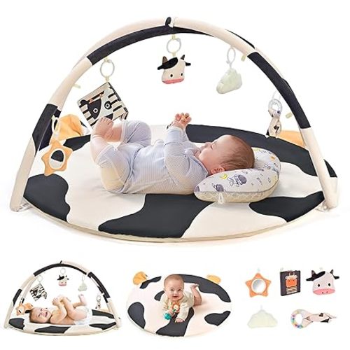 2PM SPORTS Baby Play Gym Tummy Time Play Mat with 5 Detachable Toys – Deer Theme, Machine Washable Baby Playmat