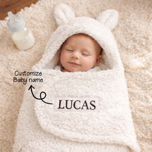 Personalized Embroidered Name Bunny Baby Swaddle – Warm, Comfortable, – Canvasgiftco