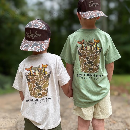 Camo Fishing Bucket Boy’s Short Sleeve Shirt | Southern Boy Co.™