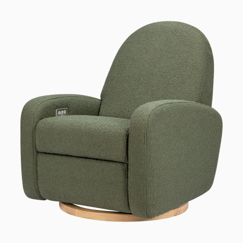 babyletto Nami Electronic Recliner and Swivel Glider - Olive Boucle With Light Wood Base