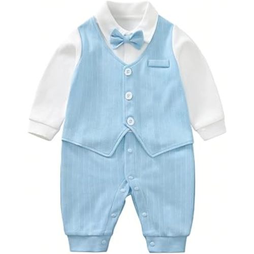 Gentleman Bow Tie Baby Boy Romper Soft Cotton Newborn Outfit for First Birthday Wedding Family Photo Gift