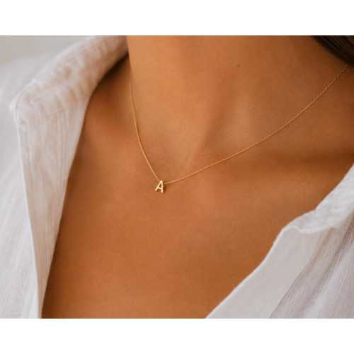 Custom Tiny Letter Gold Necklace, Minimalist Initial Pendant, Chic Modern Jewelry