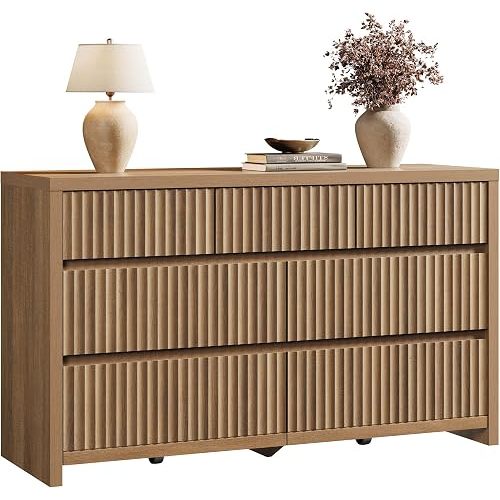 SICOTAS Fluted Dresser for Bedroom with 7 Drawers 55.2" Extra-Wide Dressers