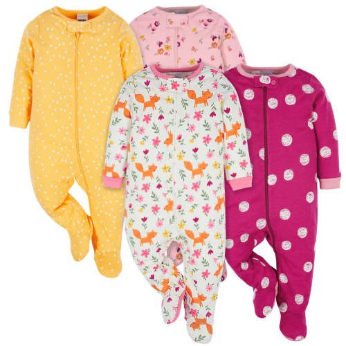 4-Pack Baby Girls Floral Fox Sleep 'N Plays – Gerber Childrenswear