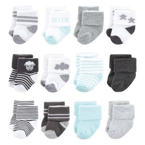 Hudson Baby Basics Infant Baby Cozy Terry Baby Sock 12-Pack, Pastel Sheep, 0-6 Months