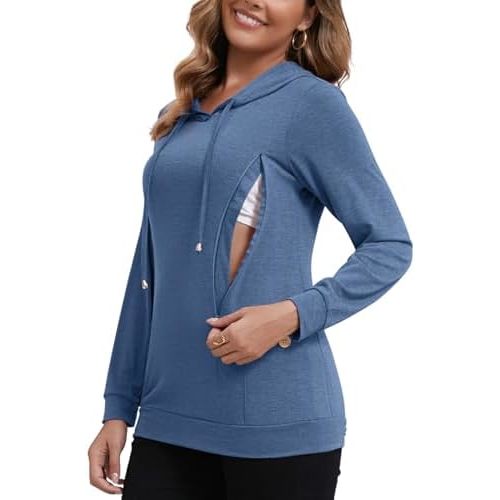 GINKANA Nursing Shirts Breastfeeding Sweatshirt Hidden Zipper Hoodie Top