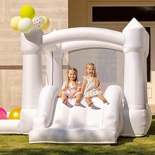 White Bounce House with Slide