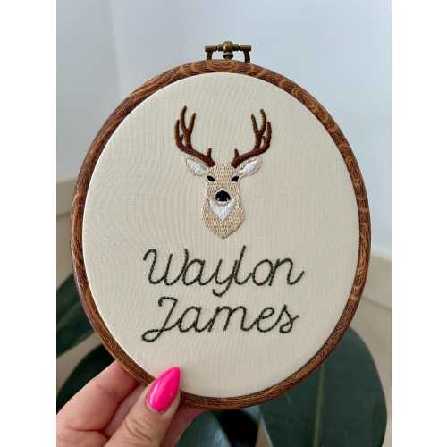 Baby Name Announcement, Embroidered Name Sign, Deer Baby Name Sign, Newborn Hospital Sign, Deer Sign, Deer Nursery Decor, Hunting Name Sign