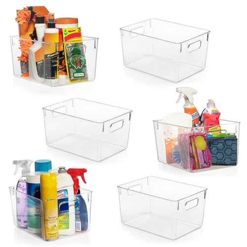 ClearSpace Clear Plastic Storage Bins, Pantry & Cabinet Organizer, 6 Pack | Clear plastic storage bins for pantry, cabinet, kitchen, laundry, office, closet, garage, and freezer organization
